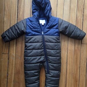 Navy and Brown Kids Puffer Jacket